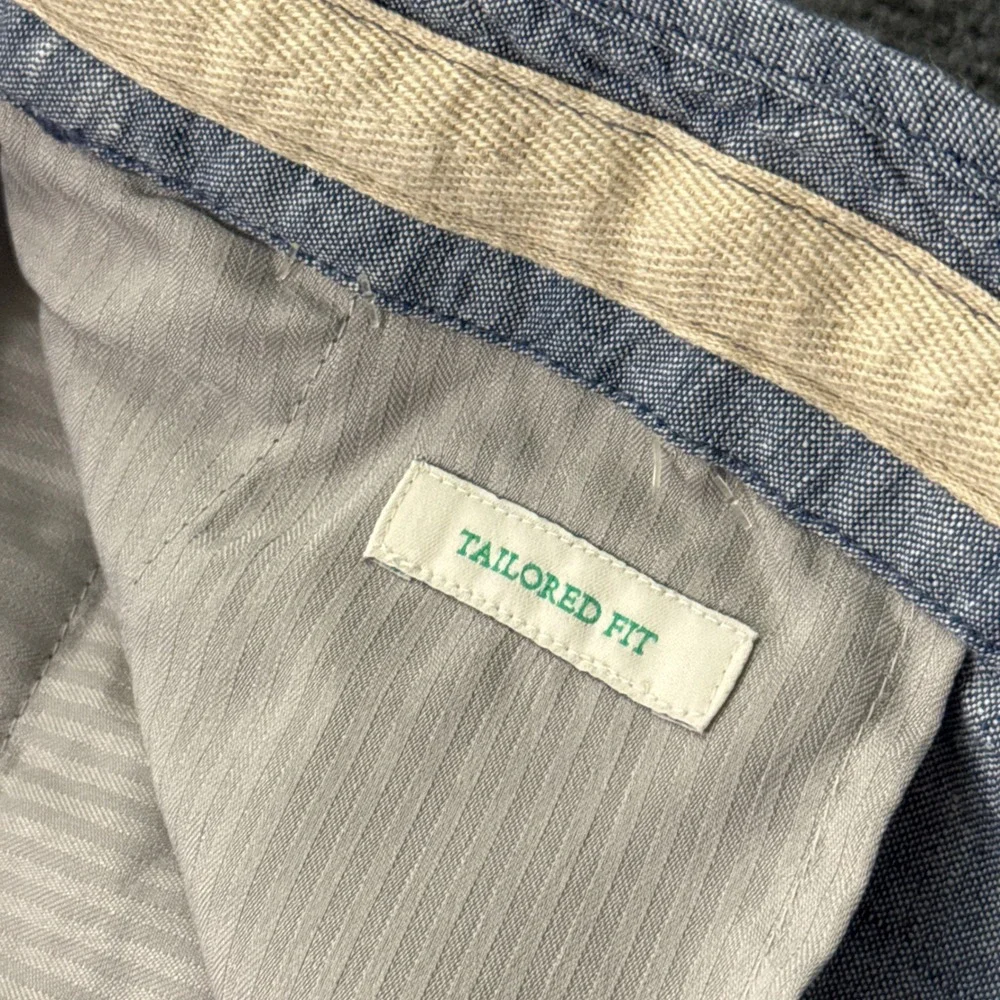 Jos. A. Bank Linen Blend Trousers Mens 40x28 Blue Tailored Fit Drawstring Waist